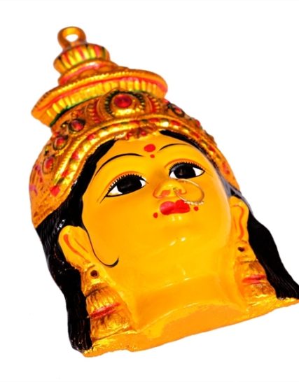 tmpooja,thirumurugan,pooja,devi,face,durga,mugam,laxmi,home,wall,decorative,navarathri,golu,product,idols,metal,length,21,cm,width,19.5,cm,handicrafted,brass,painted,marketet,by,kalpatharu,inc,divine