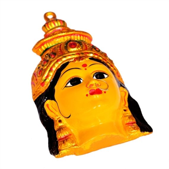 tmpooja,thirumurugan,pooja,devi,face,durga,mugam,laxmi,home,wall,decorative,navarathri,golu,product,idols,metal,length,21,cm,width,19.5,cm,handicrafted,brass,painted,marketet,by,kalpatharu,inc,divine