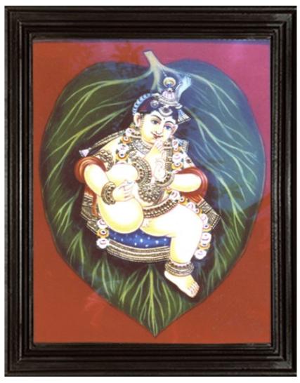 tmpooja-Leaf Krishna-tanjore-painting-online-mega-pooja-store