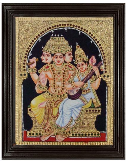 tmpooja-Lord Brahmma Saraswathi-tanjore-painting-online-mega-pooja-store