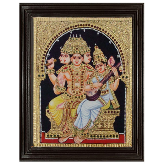 tmpooja-Lord Brahmma Saraswathi-tanjore-painting-online-mega-pooja-store