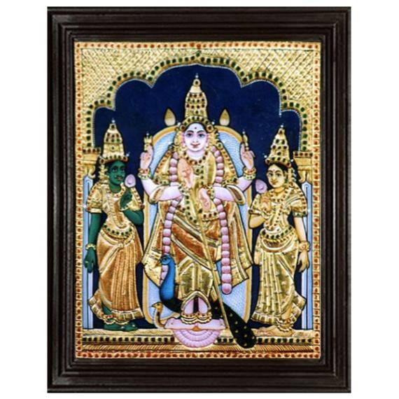 tmpooja-Lord Muruga with Wifes-tanjore-painting-online-mega-pooja-store