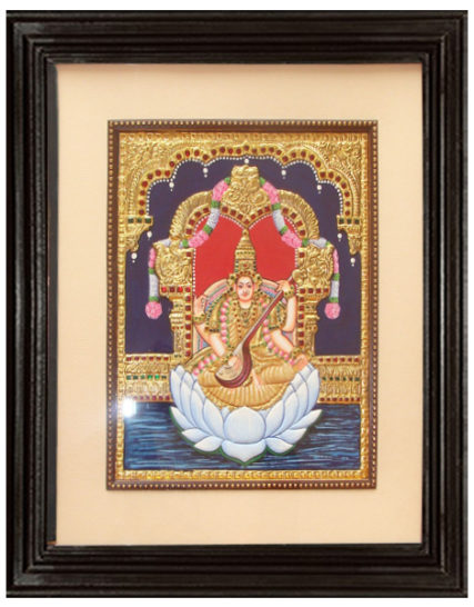 tmpooja-Goddess Saraswathi3-tanjore-painting-online-mega-pooja-store
